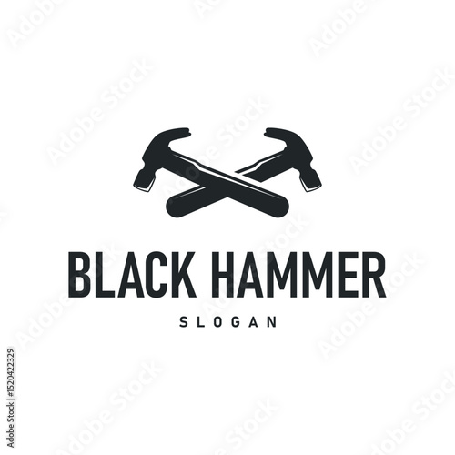hammer logo design concept simple black silhouette hammer template illustration building equipment brand symbol product and business