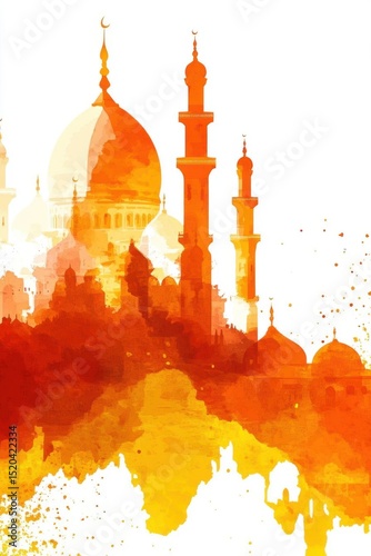 Explore Watercolor Mosque Silhouette, Religious Concept and Spiritual Harmony