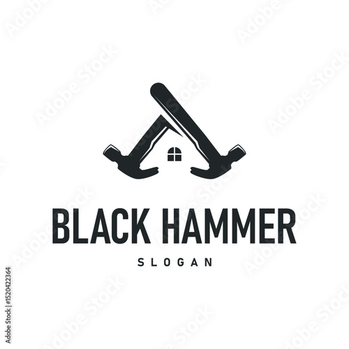 hammer logo design concept simple black silhouette hammer template illustration building equipment brand symbol product and business