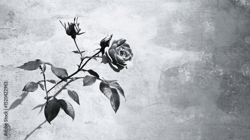 Rose Emerges Against Textured Wall For Vintage Feeling, Romantic, Elegant Concept