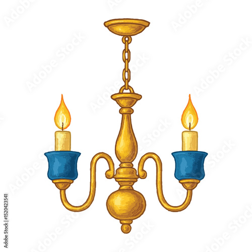 Chandelier Light Vector – Gold Fixture with Candle Bulbs, Isolated