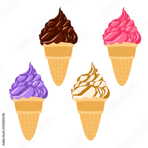 Sweet and delicious vector summer ice cream cone collection.