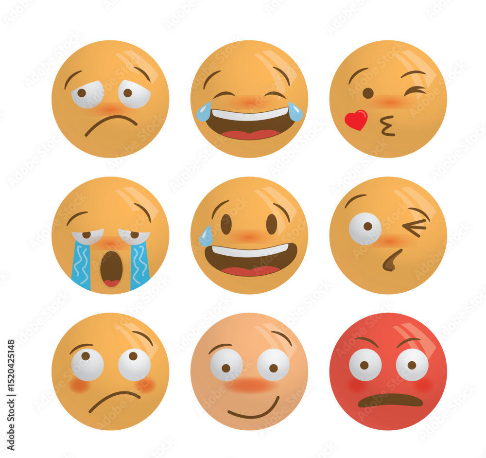 Fototapeta premium Emotional face emoji icons in different moods 