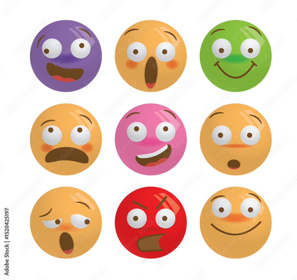 Fototapeta premium Emotional face emoji icons in different moods 