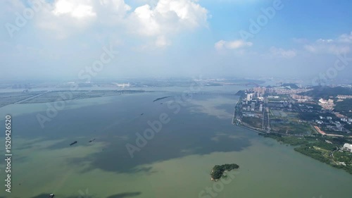 Aerial view of Pearl River near Guangzhou Ersha Island photo