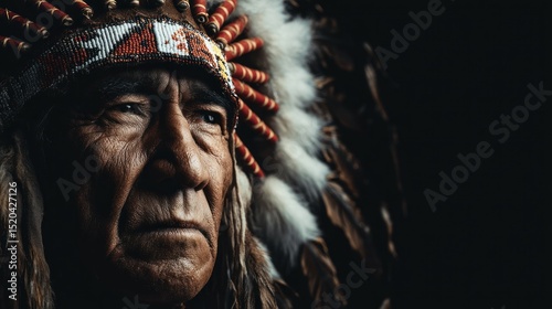 Wallpaper Mural Native american man wearing a feathered headdress looking to the left side. Torontodigital.ca