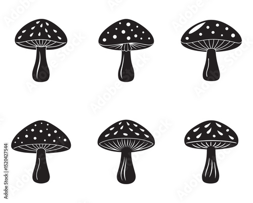 Mushroom silhouettes set, fungi pack of vector silhouette design, isolated background