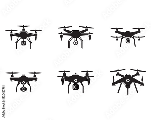 Vector drone icon set black and whith design drone silhouette