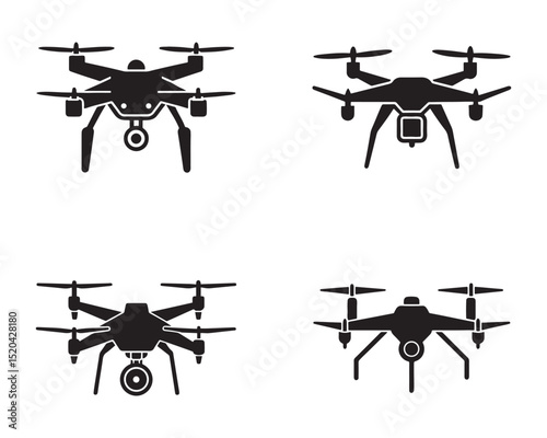 Vector drone icon set black and whith design drone silhouette