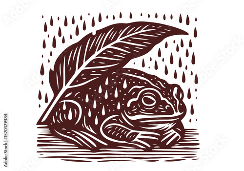 Toad Hand Drawn Natural Illustration Stylized as Linocut Vector Isolated by AZ for Books, Arts, Design and Decoration Graphic Asset