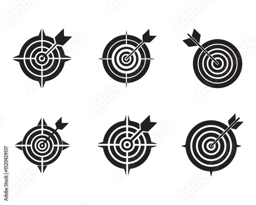 Target and Goal abstract Vector icons Set. Darts icon thin line illustration in Four Different Style.
