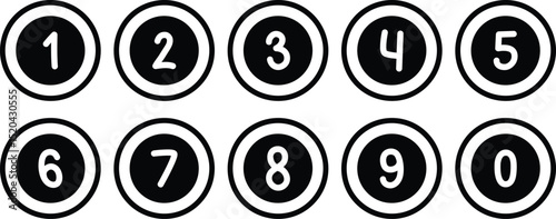Bullet point set with number from 0 to 9. Circle number icon