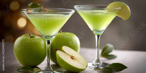 Bebida refrescante de martini de manzana verde en copa de martini generativa IA
