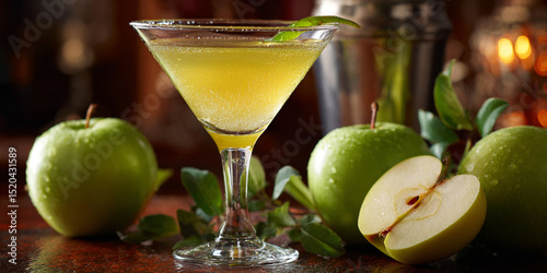 Cóctel Apple Martini con guarnición de manzana  generativa IA