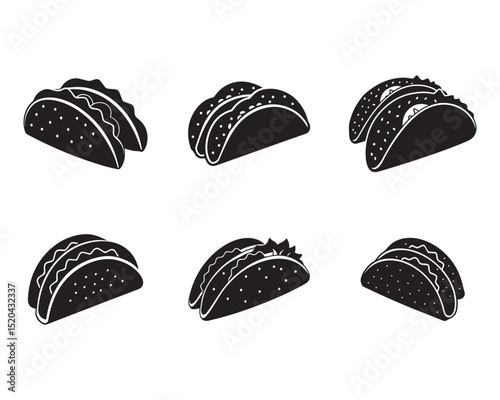 set of Tacos Vector Silhouette Collection Fast food Vector illustration