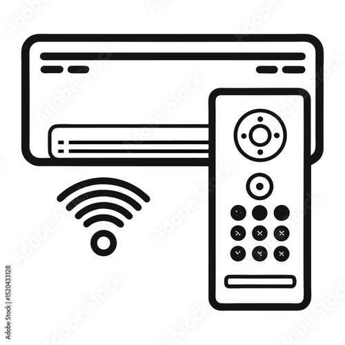 Air conditioner with remote control line art icon isolated on white background