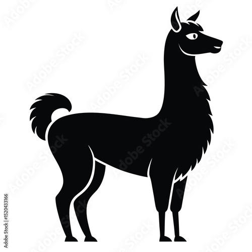 Black silhouette illustration of a standing llama in side profile against a white background
