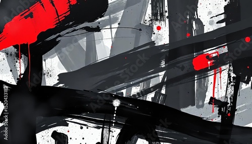 Abstract black ink wash, dramatic brushstrokes, splatters and drips,  graphic,  brush stroke texture