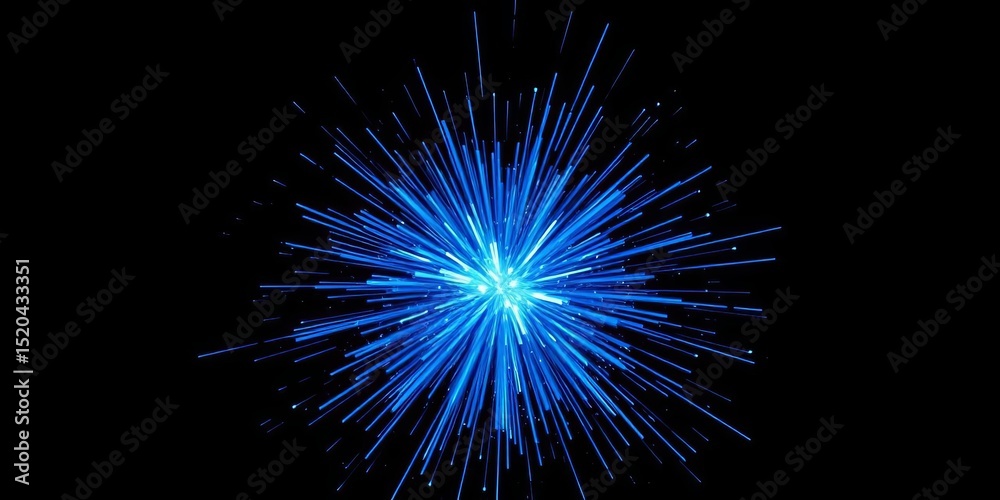 Abstract blue starburst explosion on dark background, design, twinkling Abstract blue starburst explosion on dark background, design, twinkling