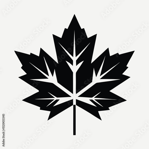 Clean black and white graphic illustration of a canadian maple leaf against white background