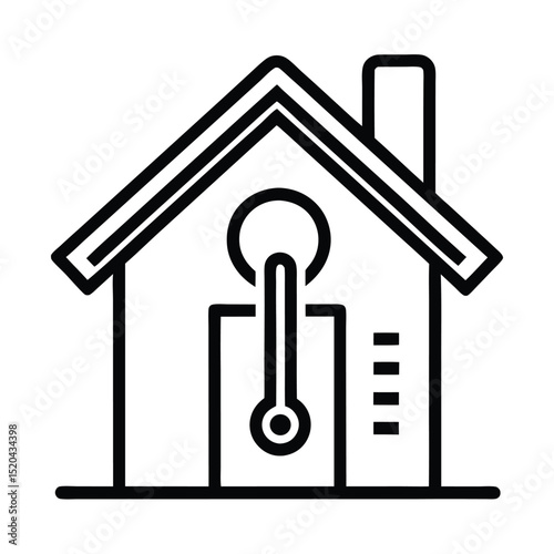 House with temperature icon line art style isolated on white background