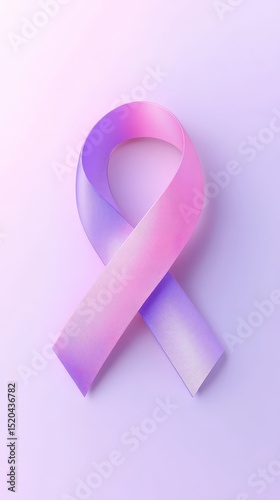 A digitally rendered ombre pink and purple awareness ribbon on a pale background