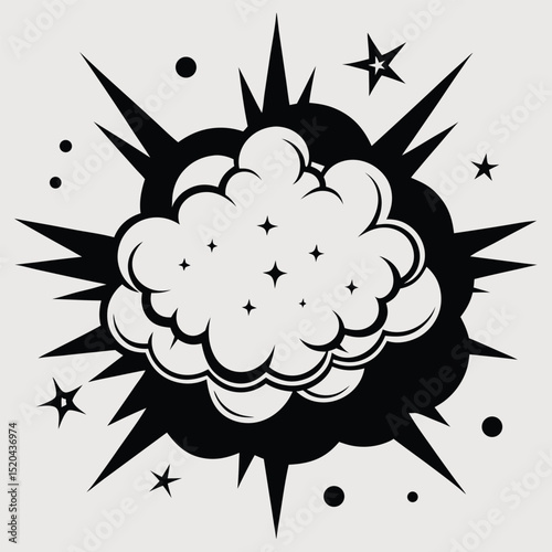 Black and white comic book explosion effect illustration on a neutral background design element
