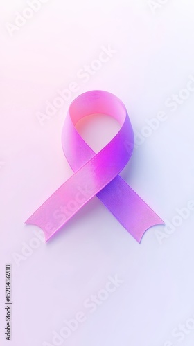 A soft pink and purple awareness ribbon, subtly textured, rests on a pale background, conveying a message of support and hope