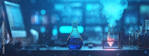 Wallpaper Mural Science lab glassware with blue liquid and vapor. Torontodigital.ca