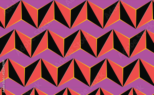 Seamless Abstract Geometric Triangle Pattern in Pink and Black with 3D Zigzag Design for Vector Textures