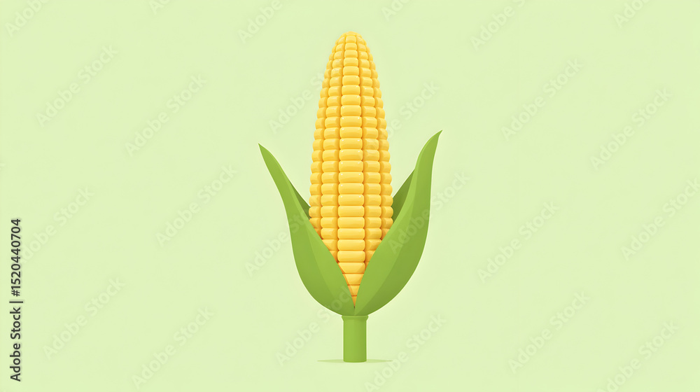 Obraz premium Golden Corn Cob Flat Vector on Light Green Background with Clean Symmetrical Design