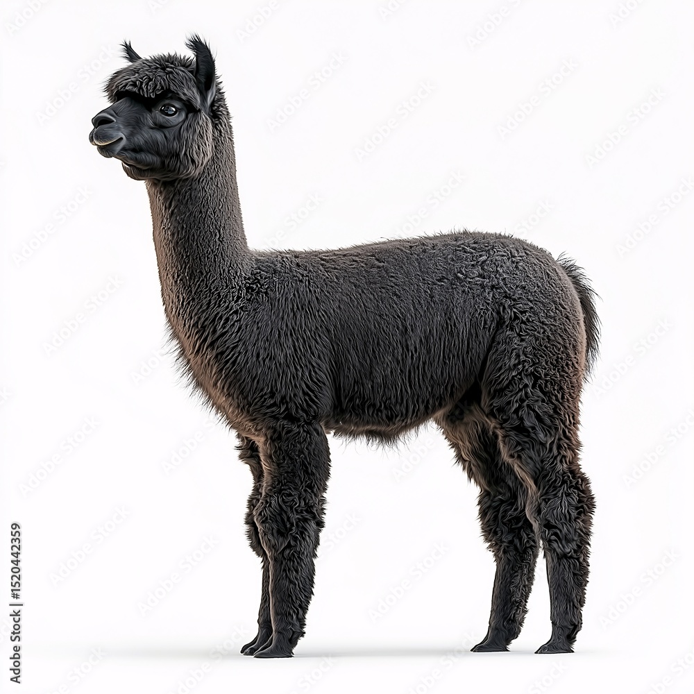Fototapeta premium Black Alpaca. Exploring the Fur, Features, and Charm of this Domesticated Exotic Mammal in Sustainable Farming