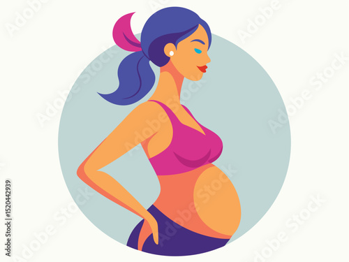 Elegant illustration depicting a pregnant woman wearing athletic clothing with a vibrant and modern design.