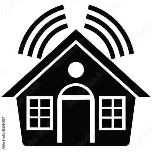 Smart home technology illustration depicting wireless internet connection and modern residential automation.