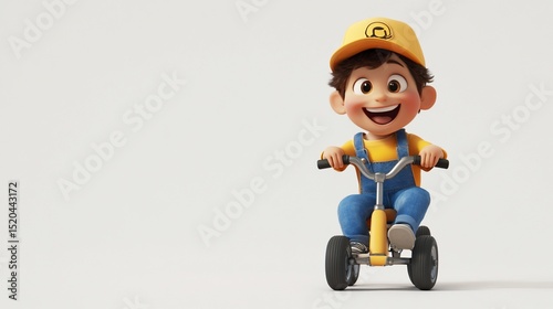 Happy cartoon boy riding a tricycle.
