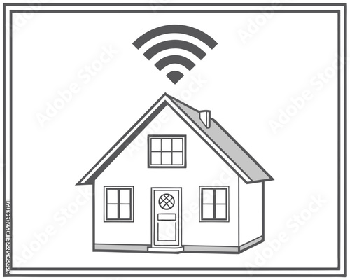Modern house with wifi connection symbol represents smart home technology concept vector illustration.