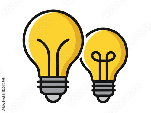 Two bright yellow light bulbs representing creativity innovation and new ideas in a vector graphic.