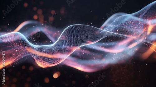 Abstract glowing wave of particles, flowing light, digital energy.