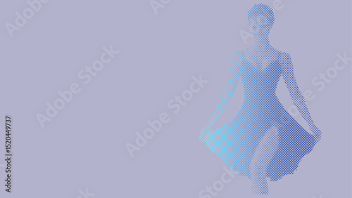 Halftone vector pattern of a ballet dancer performing isolated on pastel background