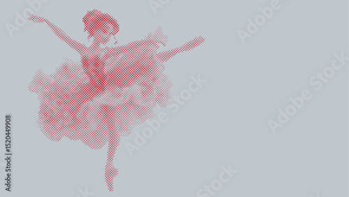 Halftone vector pattern of a ballet dancer performing isolated on pastel background