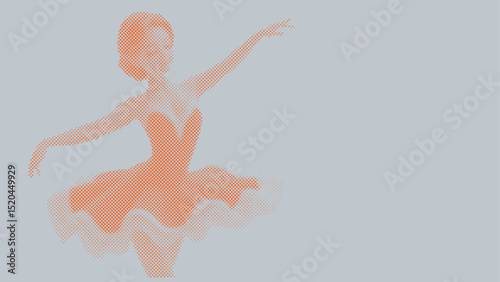 Halftone vector pattern of a ballet dancer performing isolated on pastel background