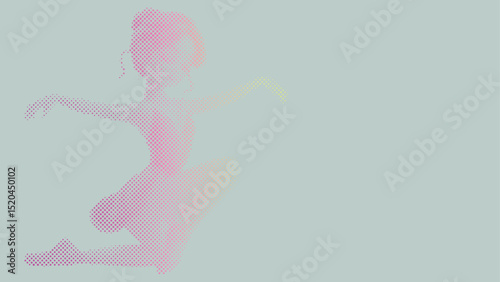 Halftone vector pattern of a ballet dancer performing isolated on pastel background