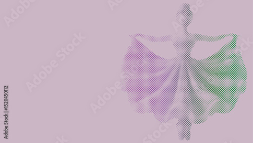 Halftone vector pattern of a ballet dancer performing isolated on pastel background