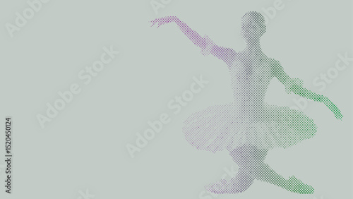 Halftone vector pattern of a ballet dancer performing isolated on pastel background