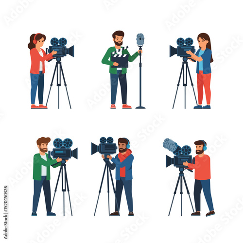 Film Crew Shooting a Movie with Cameras and Boom Microphones