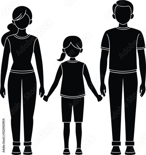 Black silhouettes of a happy family holding hands together