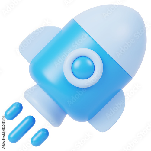 Rocket Ship 3d render icon isolated on transparent white background  