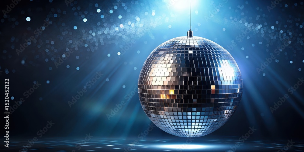 Fototapeta premium Sparkling disco ball suspended from ceiling