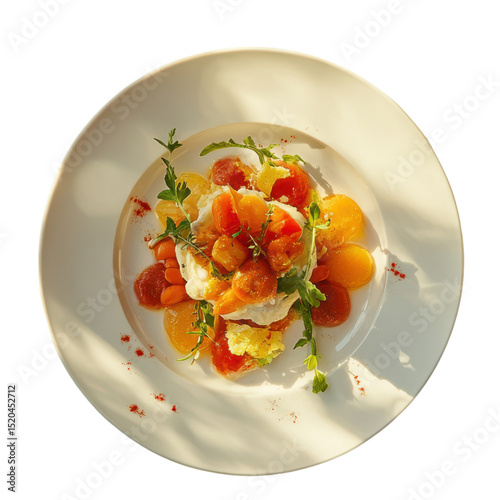 Roasted carrot and citrus salad with greens on sunlit white plate