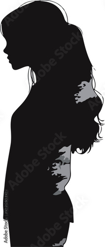 Silhouette of a young woman with long hair, embodying grace and femininity.